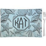 Sea-blue Seashells Glass Rectangular Appetizer / Dessert Plate (Personalized)