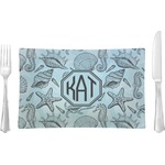 Sea-blue Seashells Rectangular Glass Lunch / Dinner Plate - Single or Set (Personalized)