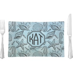 Sea-blue Seashells Glass Rectangular Lunch / Dinner Plate (Personalized)