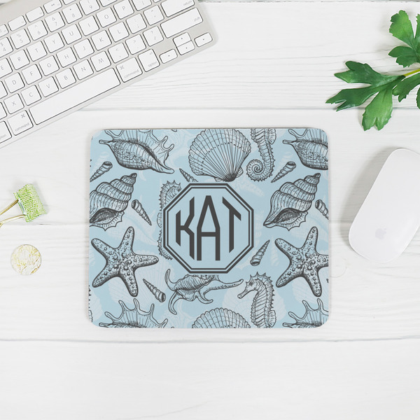 Sea-blue Seashells Rectangular Mouse Pad - LIFESTYLE 2