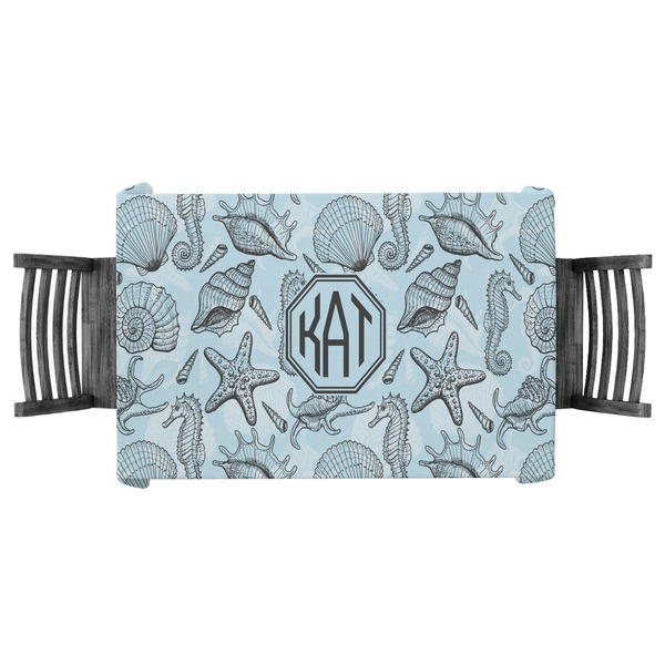 Custom Sea-blue Seashells Tablecloth - 58"x58" (Personalized)