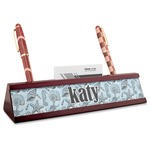 Sea-blue Seashells Red Mahogany Nameplate with Business Card Holder (Personalized)