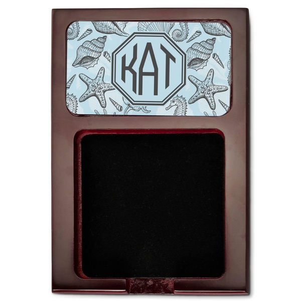 Sea-blue Seashells Red Mahogany Sticky Note Holder - Flat