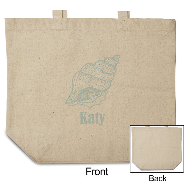 Sea-blue Seashells Reusable Cotton Grocery Bag - Front & Back View