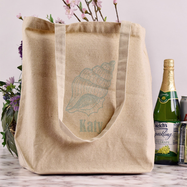 Sea-blue Seashells Reusable Cotton Grocery Bag - In Context