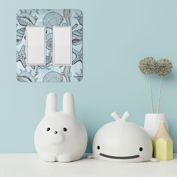 Sea-blue Seashells Rocker Light Switch Covers - Double - IN CONTEXT