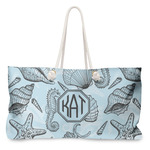 Sea-blue Seashells Large Tote Bag with Rope Handles (Personalized)