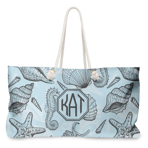 Custom Sea-blue Seashells Large Tote Bag with Rope Handles (Personalized)