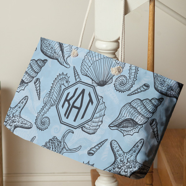 Sea-blue Seashells Large Rope Tote - Life Style