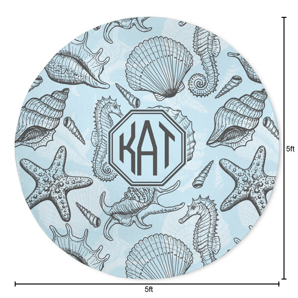 Sea-blue Seashells Round Area Rug - Size