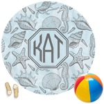 Sea-blue Seashells Round Beach Towel (Personalized)