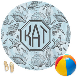 Sea-blue Seashells Round Beach Towel (Personalized)