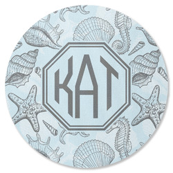 Sea-blue Seashells Round Rubber Backed Coaster (Personalized)