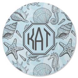 Sea-blue Seashells Round Rubber Backed Coaster (Personalized)
