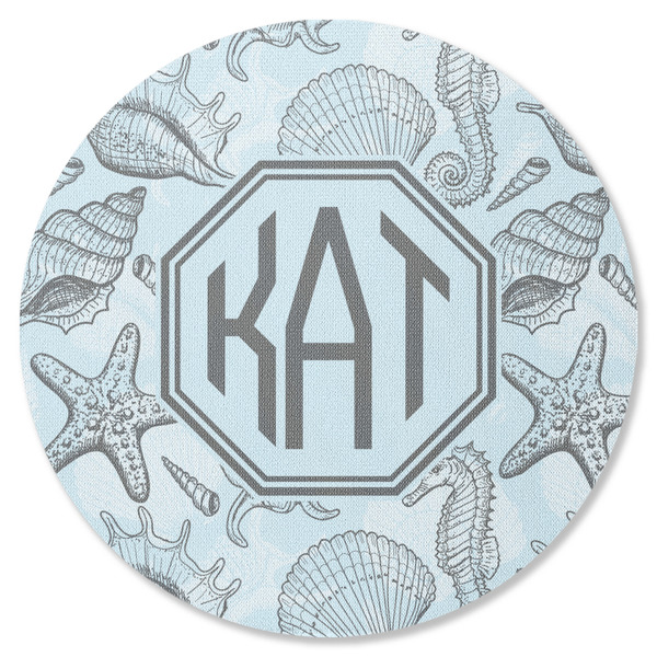 Custom Sea-blue Seashells Round Rubber Backed Coaster (Personalized)