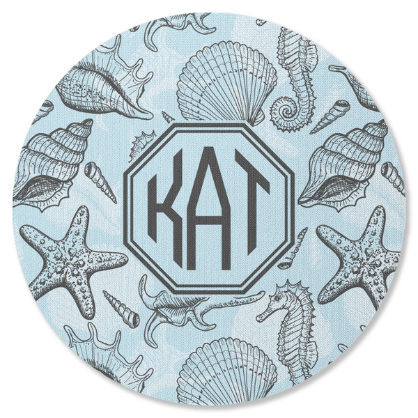Custom Sea-blue Seashells Round Rubber Backed Coaster (Personalized)