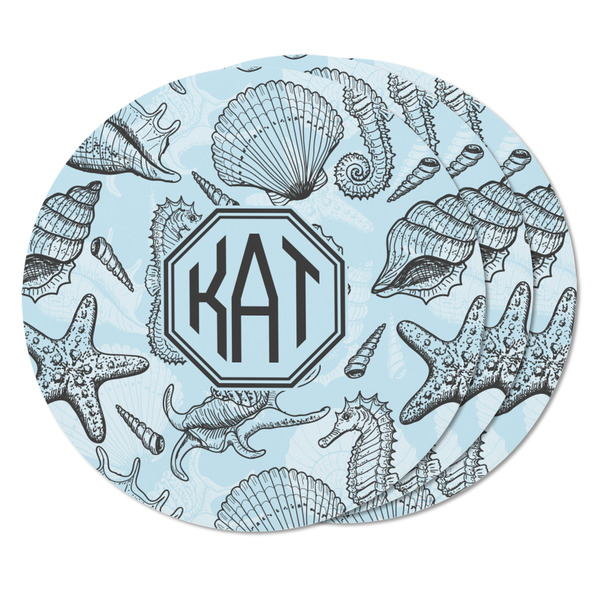 Sea-blue Seashells Round Fridge Magnet - THREE