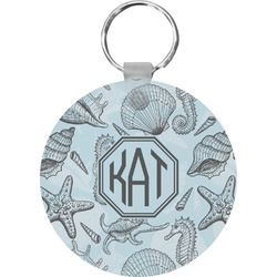 Sea-blue Seashells Round Plastic Keychain (Personalized)