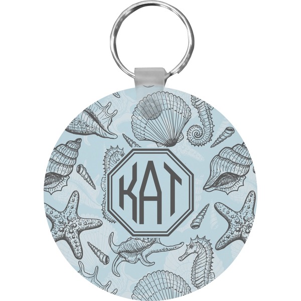 Custom Sea-blue Seashells Round Plastic Keychain (Personalized)