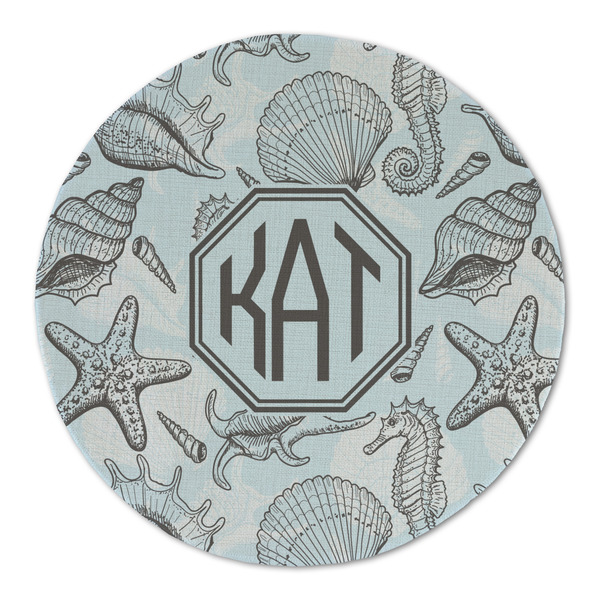 Custom Sea-blue Seashells Round Linen Placemat - Single Sided (Personalized)