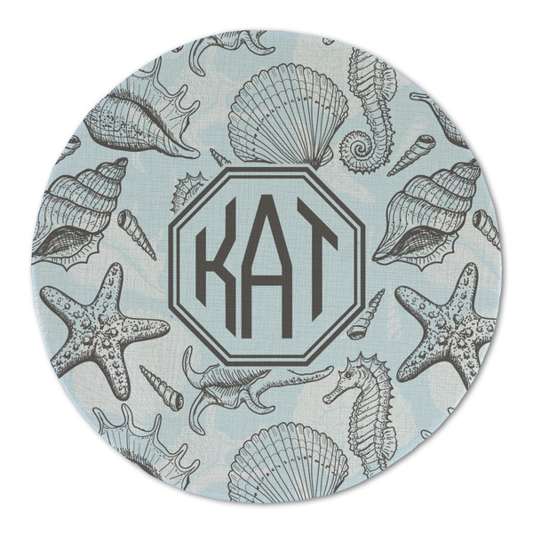 Custom Sea-blue Seashells Round Linen Placemat (Personalized)