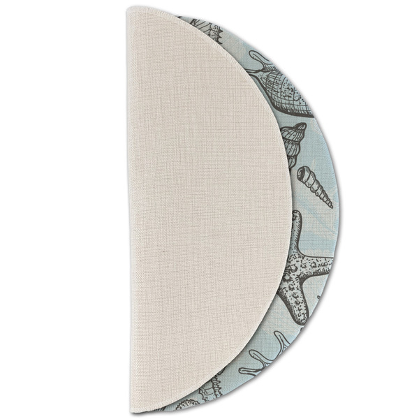 Sea-blue Seashells Round Linen Placemats - HALF FOLDED (single sided)