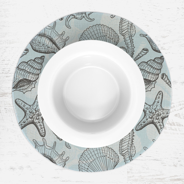 Sea-blue Seashells Round Linen Placemats - LIFESTYLE (single)