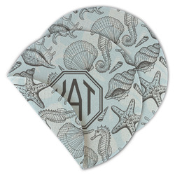 Sea-blue Seashells Round Linen Placemat - Double Sided - Set of 4 (Personalized)