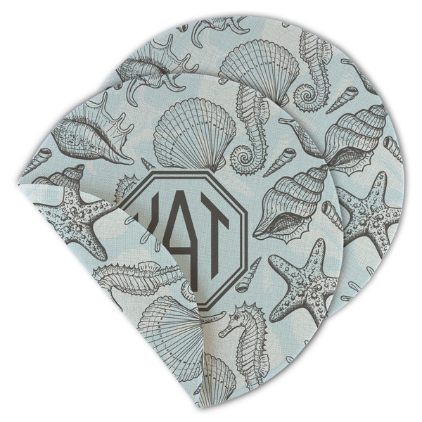 Custom Sea-blue Seashells Round Linen Placemat - Double Sided (Personalized)