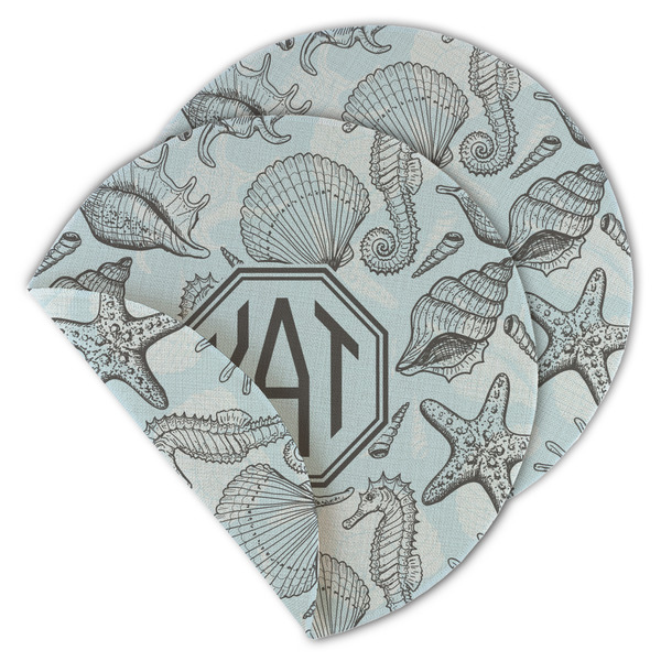 Sea-blue Seashells Round Linen Placemats - MAIN (Double-Sided)