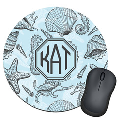 Sea-blue Seashells Round Mouse Pad (Personalized)