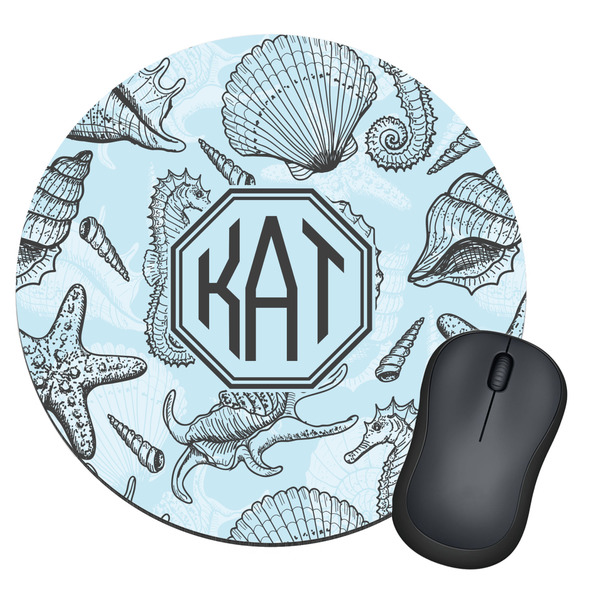 Custom Sea-blue Seashells Round Mouse Pad (Personalized)