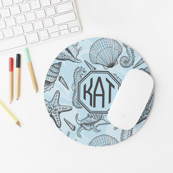 Sea-blue Seashells Round Mousepad - LIFESTYLE 2