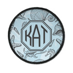 Sea-blue Seashells Iron On Round Patch w/ Monogram