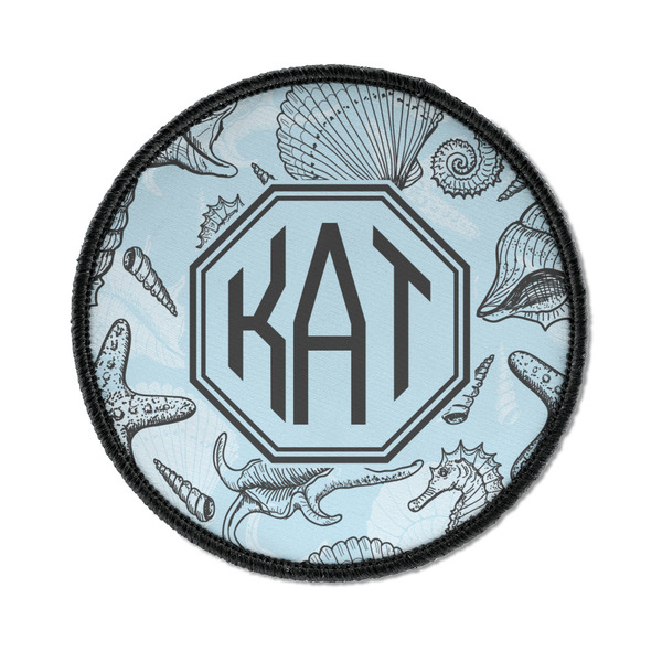 Custom Sea-blue Seashells Iron On Round Patch w/ Monogram