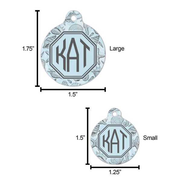 Sea-blue Seashells Round Pet ID Tag - Large - Comparison Scale
