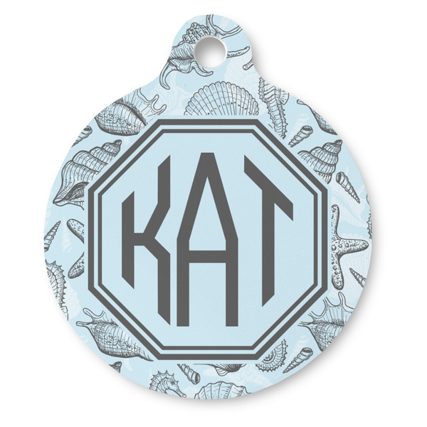 Custom Sea-blue Seashells Round Pet ID Tag - Large (Personalized)