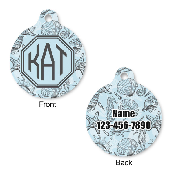 Sea-blue Seashells Round Pet Tag - Front & Back