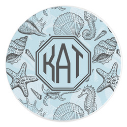 Sea-blue Seashells Round Stone Trivet (Personalized)