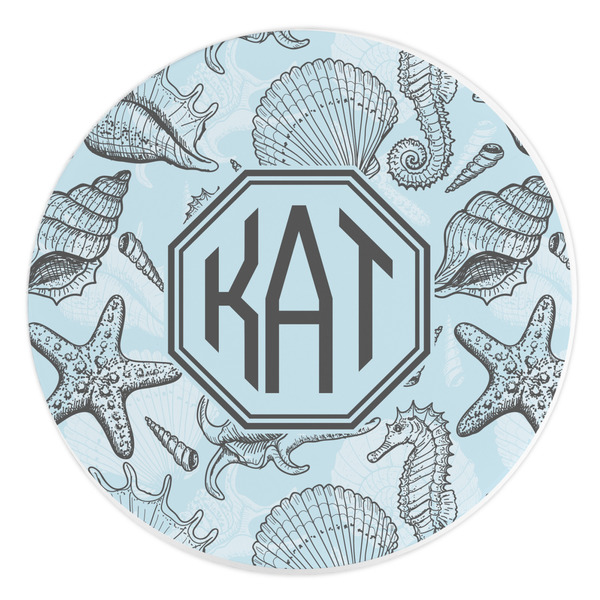 Custom Sea-blue Seashells Round Stone Trivet (Personalized)