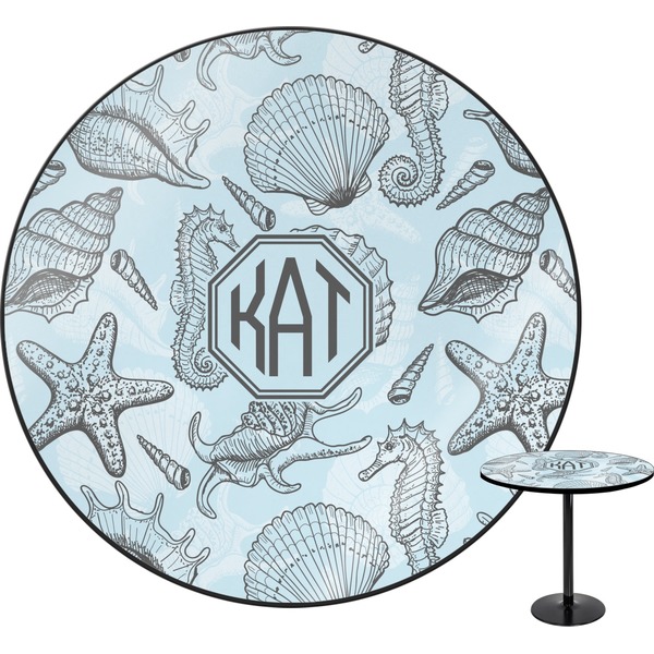 Custom Sea-blue Seashells Round Table - 24" (Personalized)