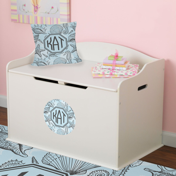 Sea-blue Seashells Round Wall Decal on Toy Chest