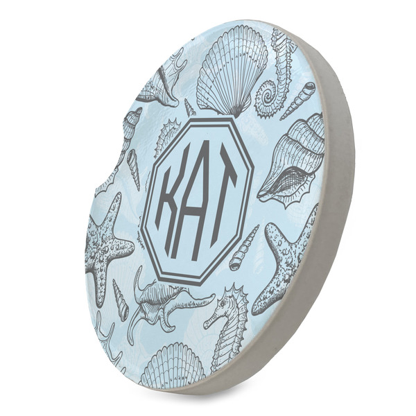 Sea-blue Seashells Sandstone Car Coaster - STANDING ANGLE