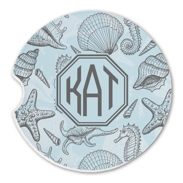 Custom Sea-blue Seashells Sandstone Car Coaster - Single (Personalized)