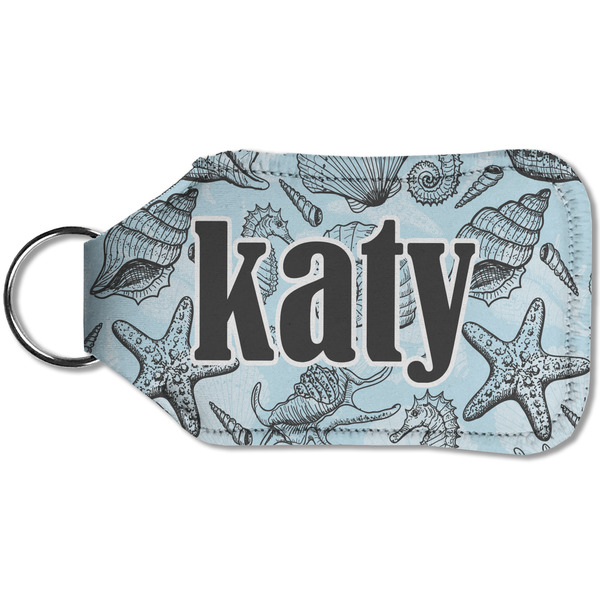Sea-blue Seashells Sanitizer Holder Keychain - Small (Back)