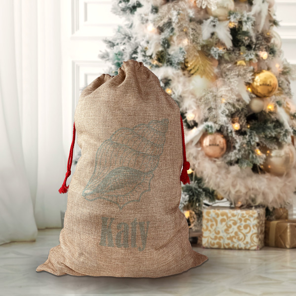 Sea-blue Seashells Santa Bag - Front (stuffed)
