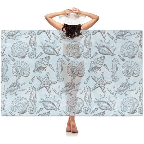 Custom Sea-blue Seashells Sheer Sarong
