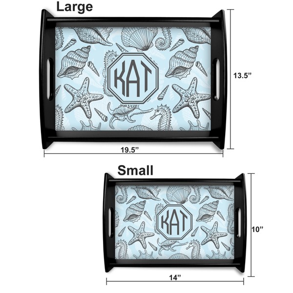 Sea-blue Seashells Serving Tray Black Sizes