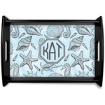 Sea-blue Seashells Black Wooden Tray - Small (Personalized)