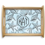 Sea-blue Seashells Natural Wooden Tray - Large (Personalized)
